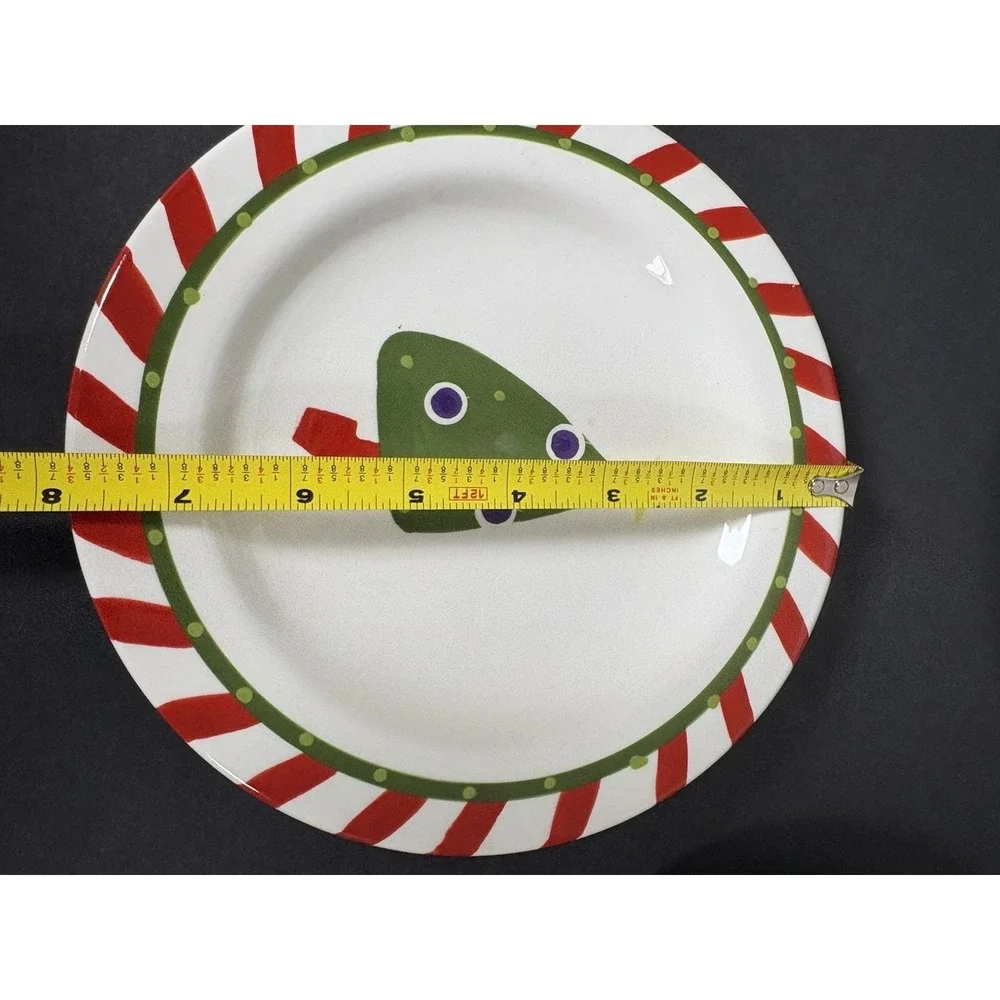 Pier1 Hand-Painted Ironstone China Christmas Tree Plates (4) 8in Holiday